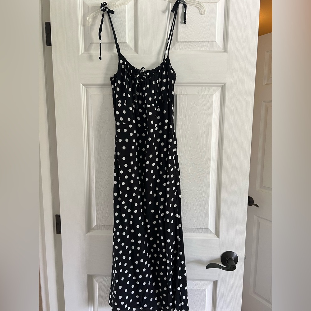 Faithfull the Brand Black and White Polka Dot Midi Dress